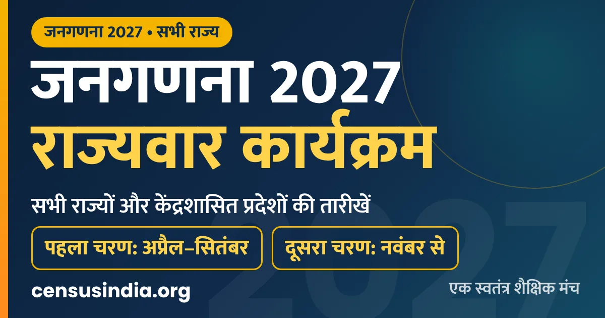 जनगणना 2027 राज्यवार कार्यक्रम (Census 2027 state wise schedule): सभी राज्यों की तारीखें