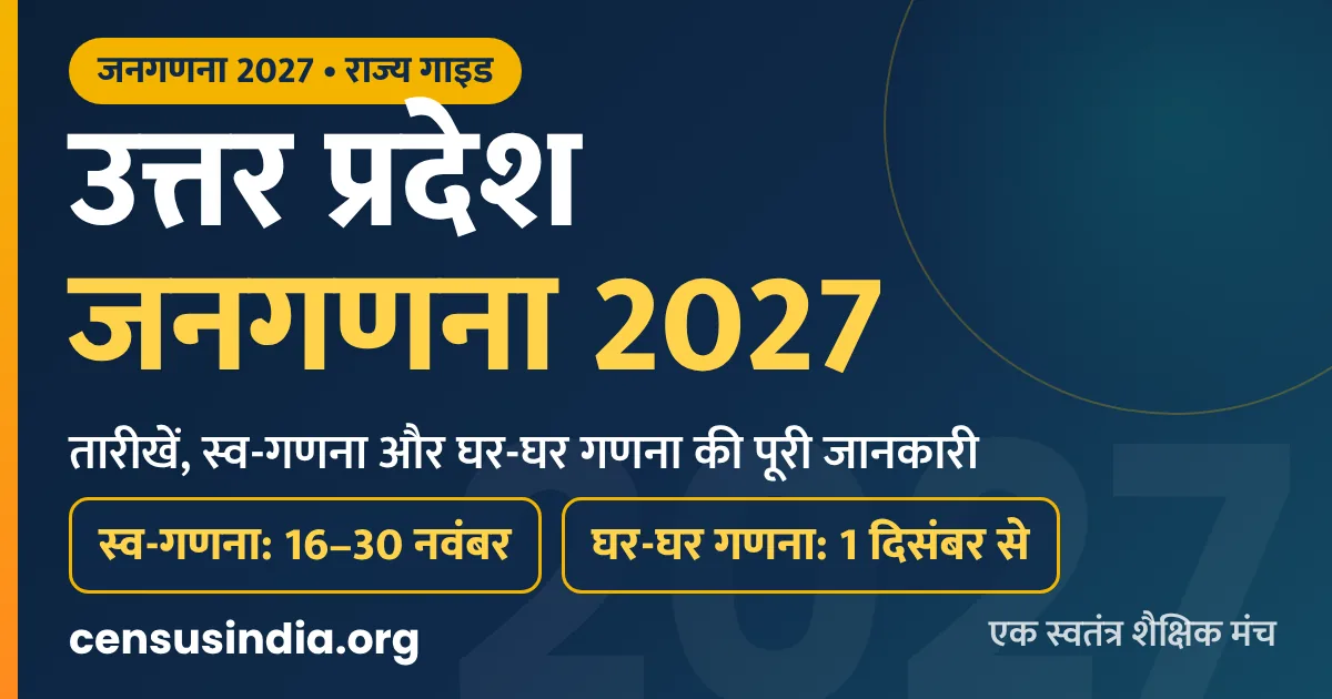 उत्तर प्रदेश जनगणना 2027 (UP Census 2027): स्व-गणना 16-30 नवंबर और घर-घर गणना 1 दिसंबर से
